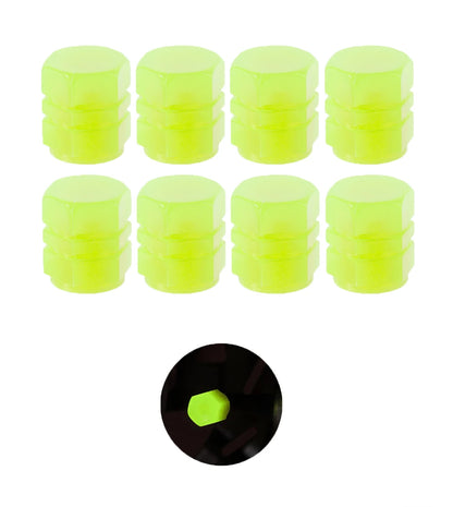 Glow Valve Cap Yellow Green Luminous Tire Valve Cap Car Motorcycle Bike Wheel Hub Glowing Dustproof Tyre Rim Decorative Cover