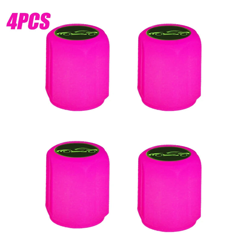 Fluorescent Pink Valve Cap Car Tire Valve Stem Caps for Bike Motorcycle Luminous Wheel Tire Protective Cover 5 Styles