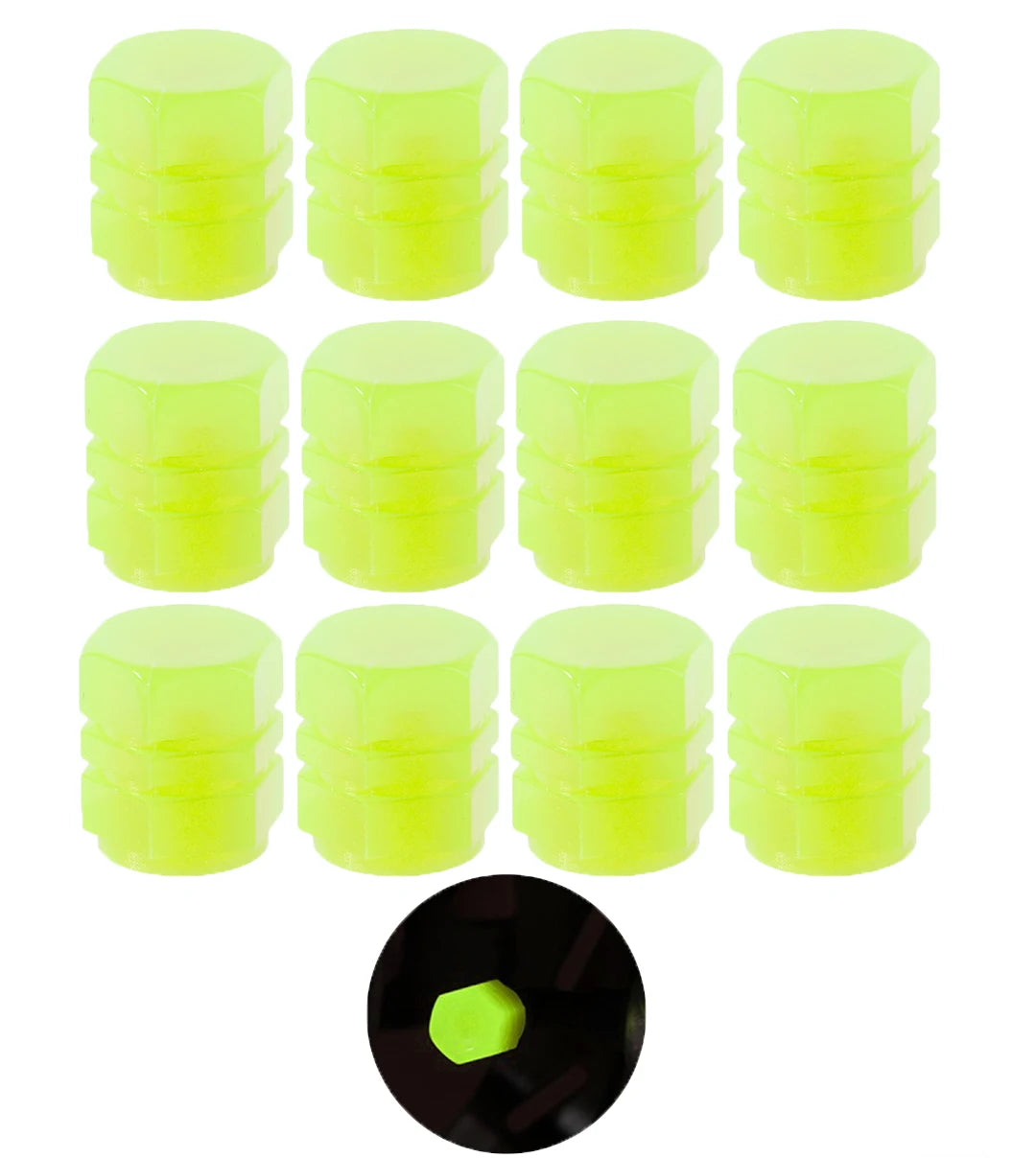 Glow Valve Cap Yellow Green Luminous Tire Valve Cap Car Motorcycle Bike Wheel Hub Glowing Dustproof Tyre Rim Decorative Cover