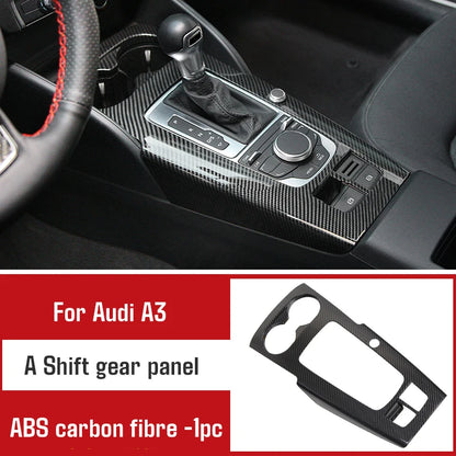 For Audi A3 2014-2020 Carbon Fibre Interior Decorative Mouldings Gear Lever Collar Console Dashboard Armrest Cover Pad Shell