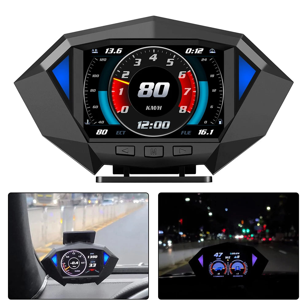 P1 Digital HUD Car Head Up Display On Board Computer Clock Slope Meter GPS Speedometer OBD2 Diagnostic Tools Instrument Cluster