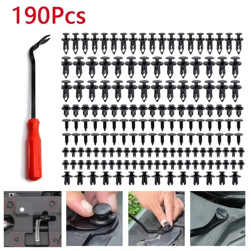 190 Pcs Auto Plastic Buckle Bumper Clips Fixing Nail Kit 6 Styles Plastic Retainer Fasteners Clip Car Body Push Rivets Parts - All in 1