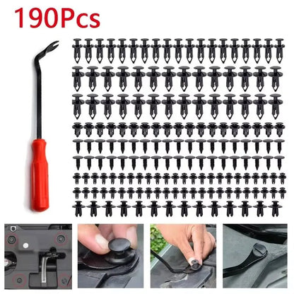 190 Pcs Auto Plastic Buckle Bumper Clips Fixing Nail Kit 6 Styles Plastic Retainer Fasteners Clip Car Body Push Rivets Parts - All in 1