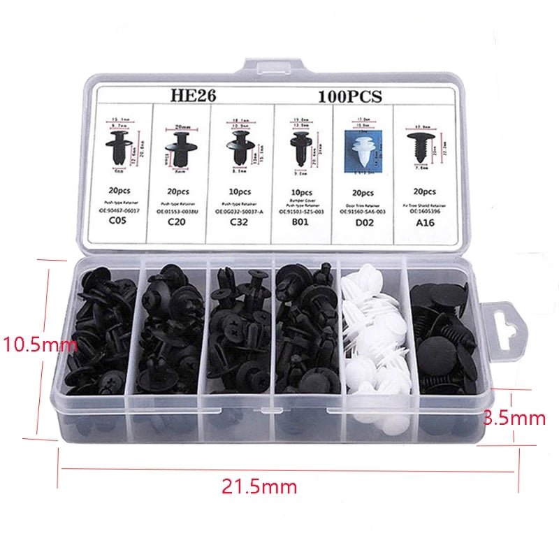 GM Rivet OPP Bag Or Box 6 Kinds of Auto Parts Quick Fastening Plastic Buckle 100 Pieces Mixed - All in 1
