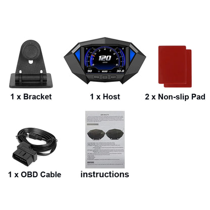 P1 Digital HUD Car Head Up Display On Board Computer Clock Slope Meter GPS Speedometer OBD2 Diagnostic Tools Instrument Cluster